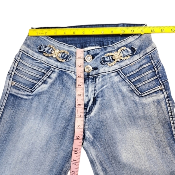 Silver Diva Colombian Women's Rhinestones Blue Jeans Size 12 - Picture 7 of 16